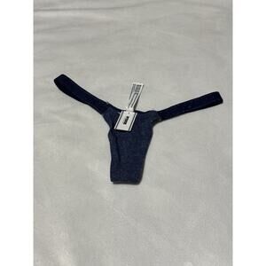 Victoria Secret Pink V-String Thong Panty XS Denim Marled Blue Sparkle Logo